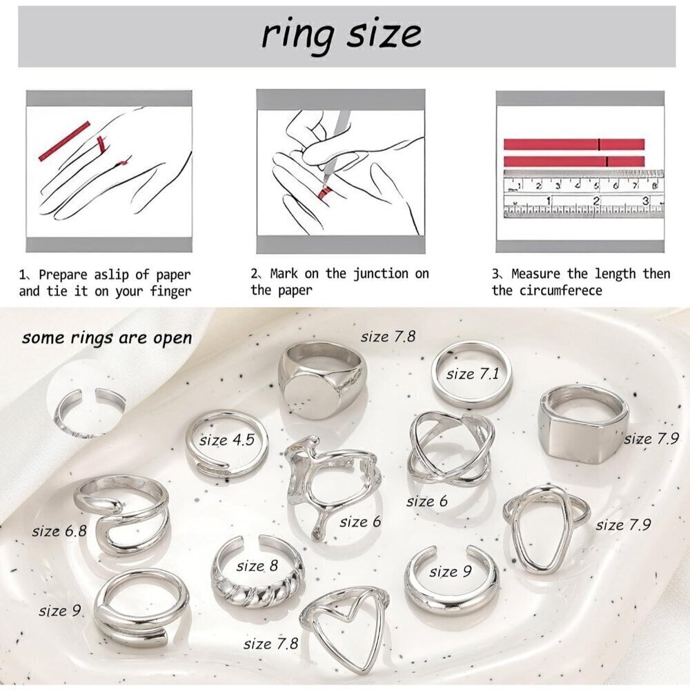❤️Women Sliver Rings Set Open Stacking Knuckle Ring, Signet Rings for Gift - Picture 7 of 8